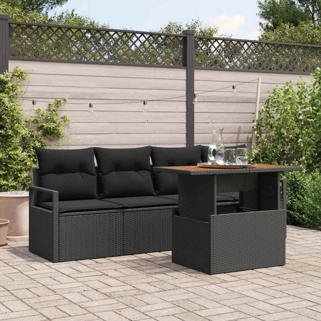 Conjunto de Sofá de Jardim 5 pcs Preto Rattan Sintético