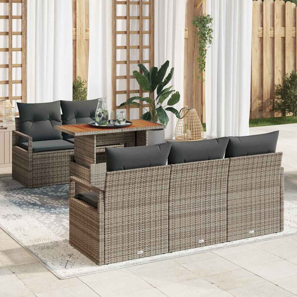 Conjunto de Sofá de Jardim 6 pcs Cinzeto Rattan Sintético