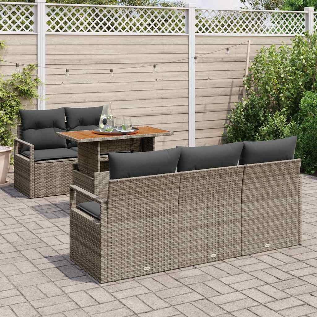 Conjunto de Sofá de Jardim 6 pcs Cinzeto Rattan Sintético