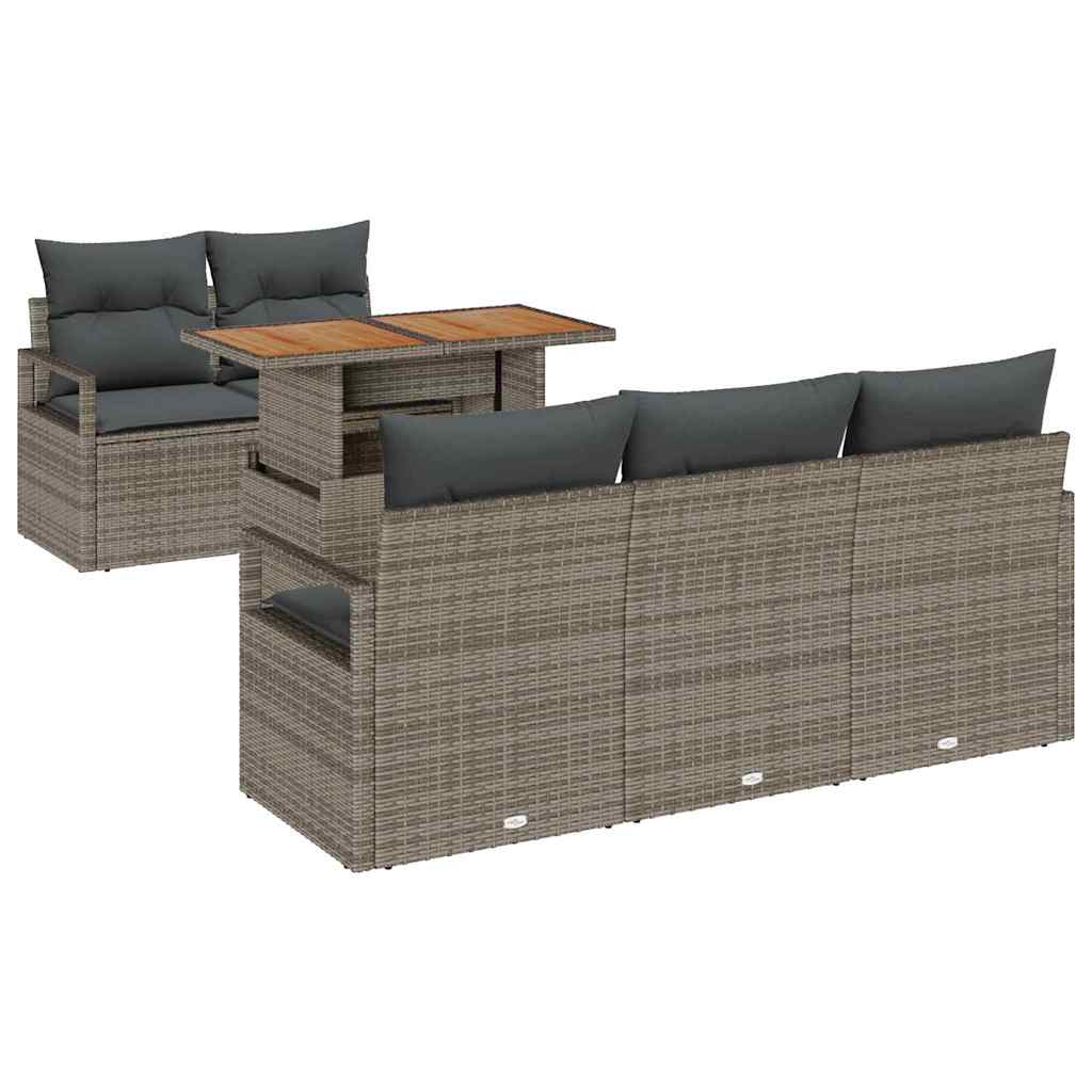 Conjunto de Sofá de Jardim 6 pcs Cinzeto Rattan Sintético