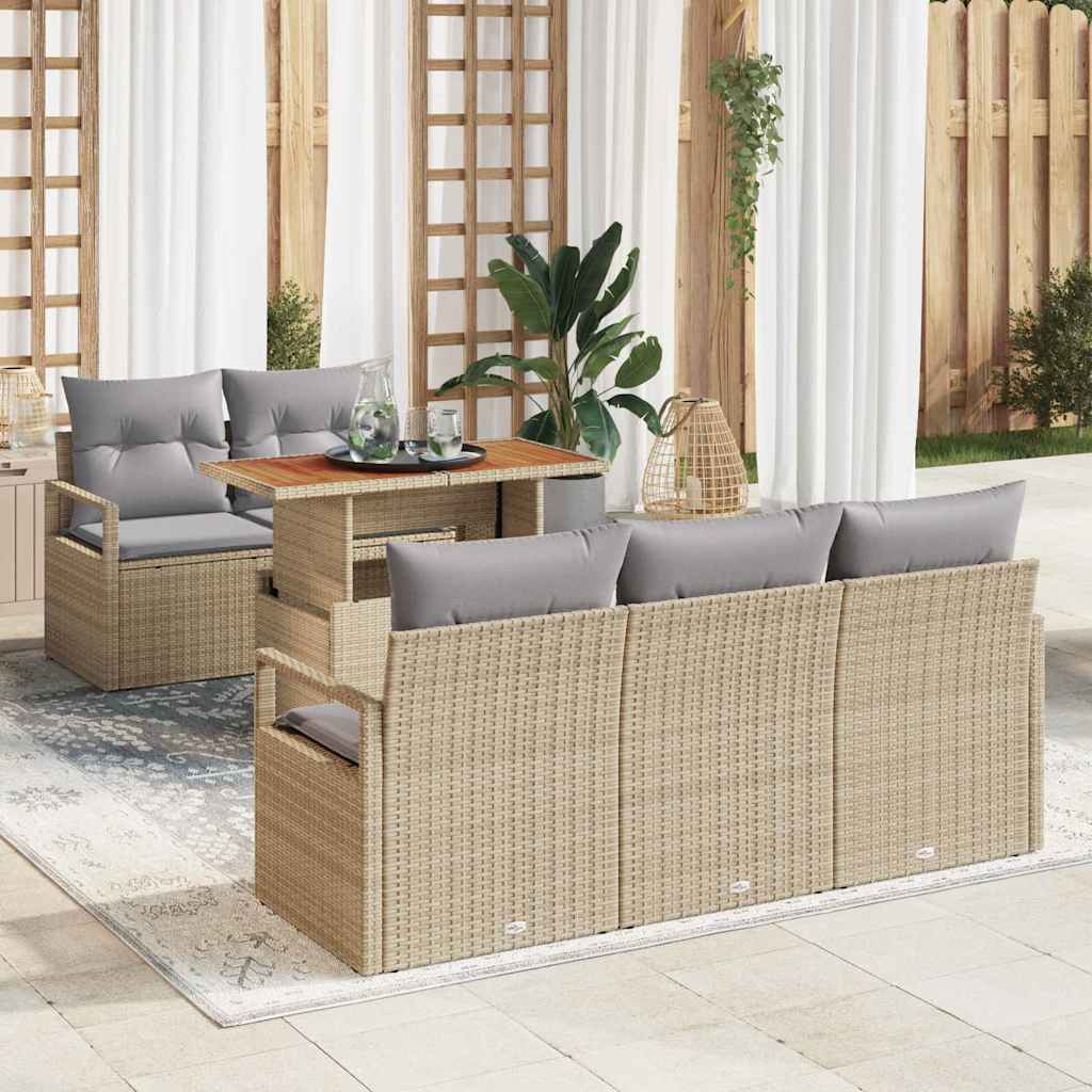 Conjunto de Sofá de Jardim 6 pcs Bege Rattan Sintético