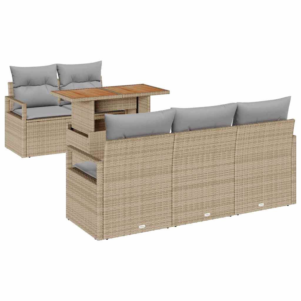 Conjunto de Sofá de Jardim 6 pcs Bege Rattan Sintético