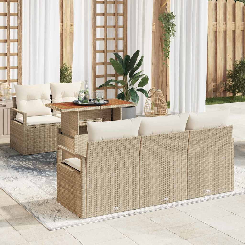 Conjunto de Sofá de Jardim 6 pcs Bege Rattan Sintético