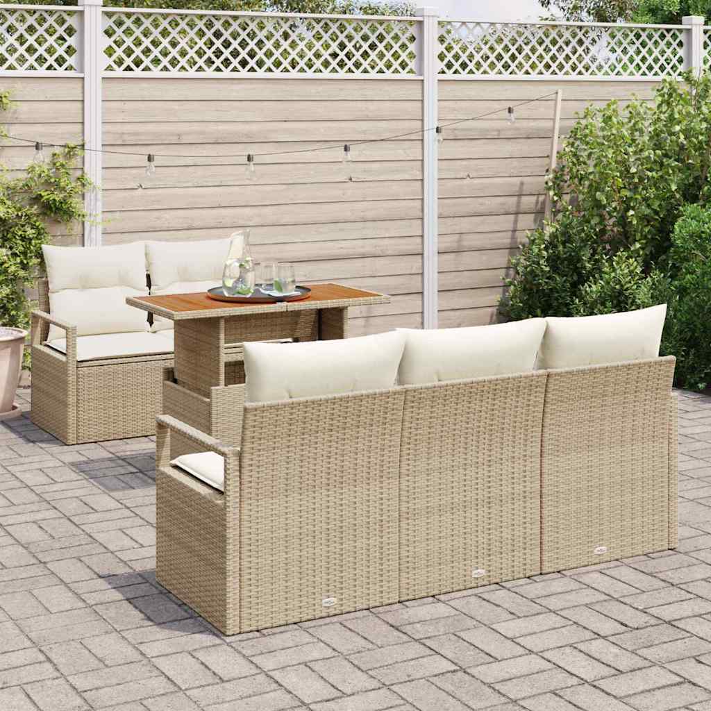 Conjunto de Sofá de Jardim 6 pcs Bege Rattan Sintético