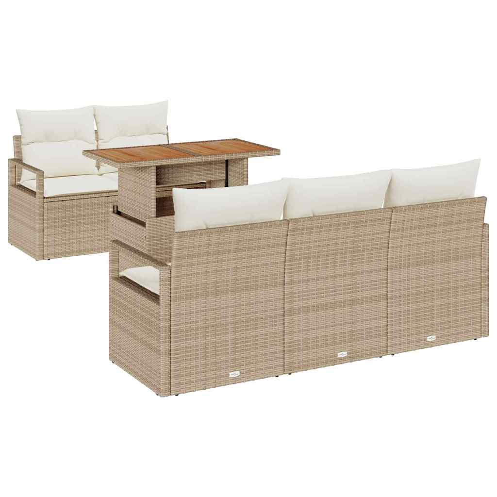 Conjunto de Sofá de Jardim 6 pcs Bege Rattan Sintético