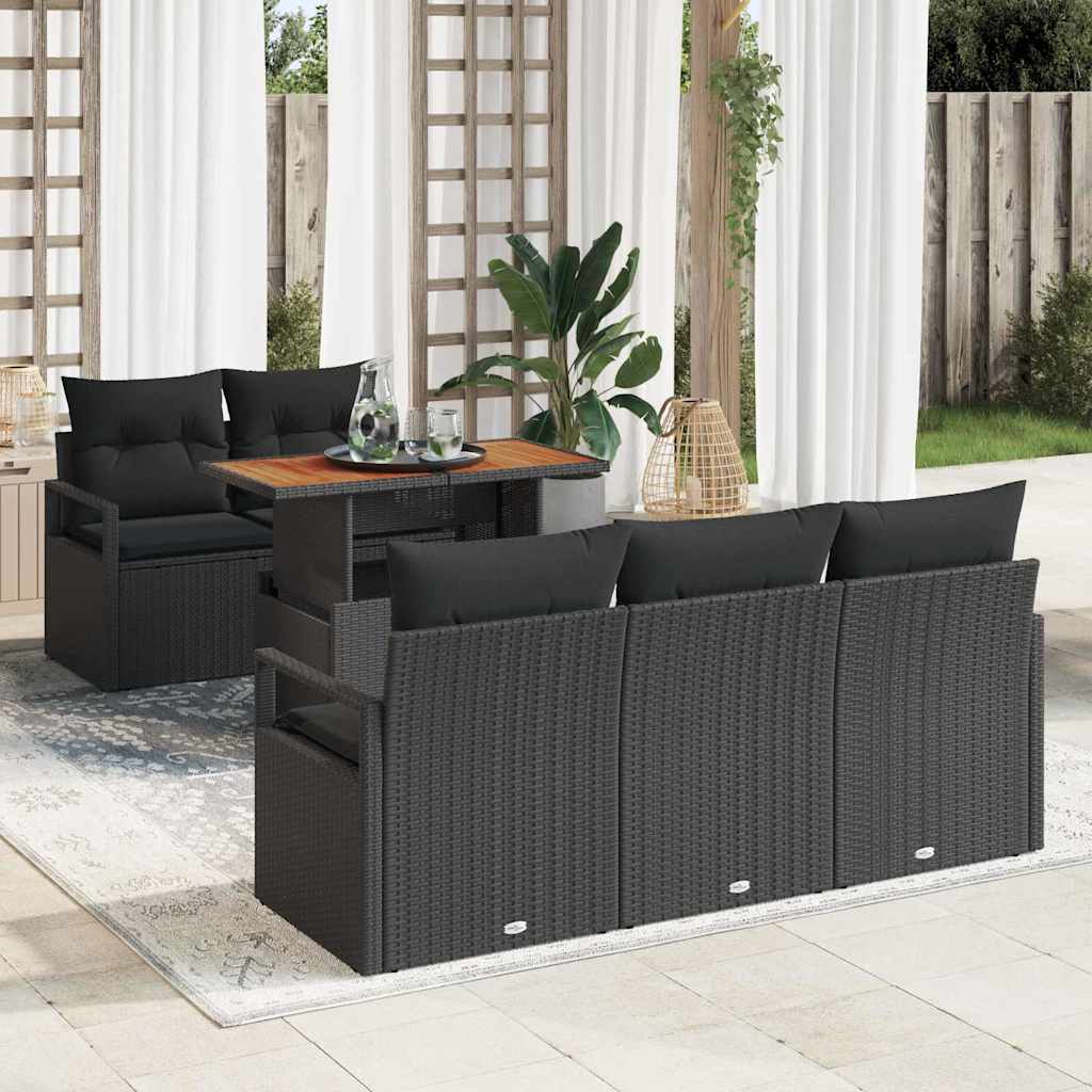 Conjunto de Sofá de Jardim 6 pcs Preto Rattan Sintético