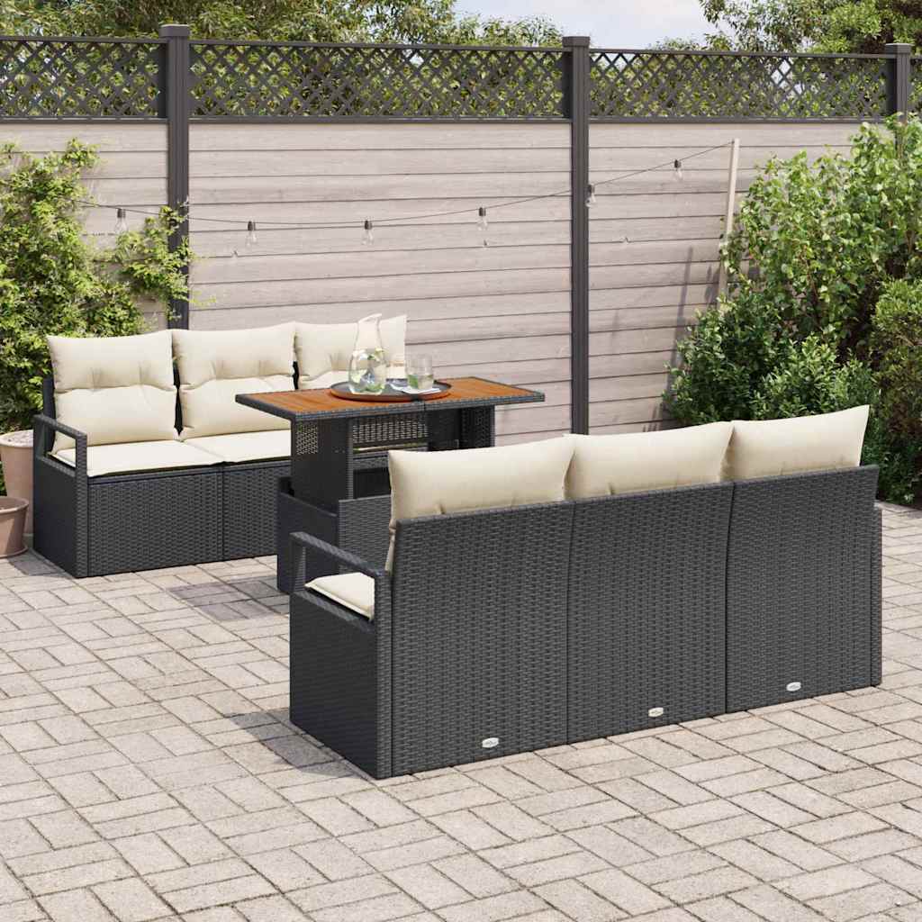Conjunto de Sofá de Jardim 7 pcs Preto Rattan Sintético