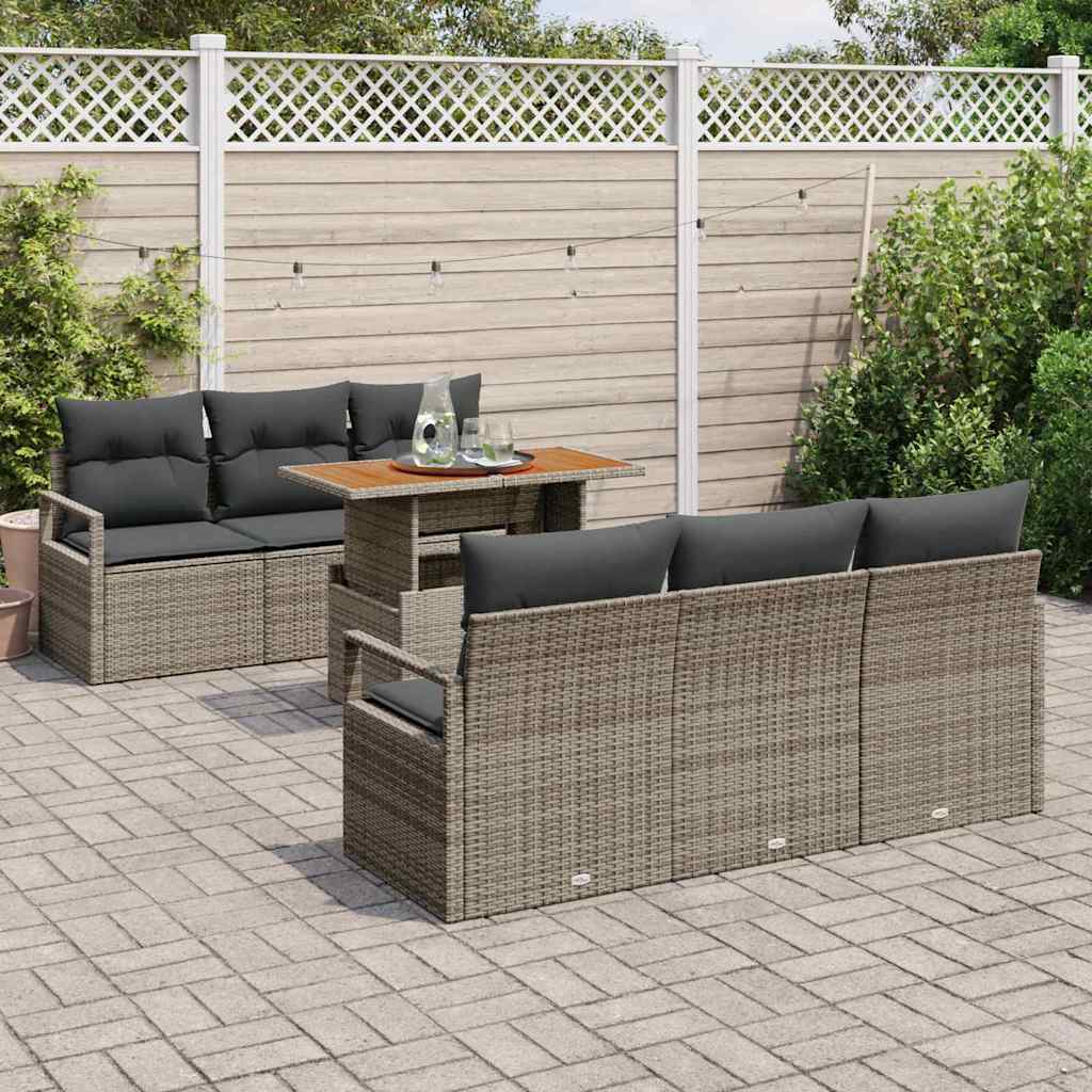Conjunto de Sofá de Jardim 7 pcs Cinzeto Rattan Sintético