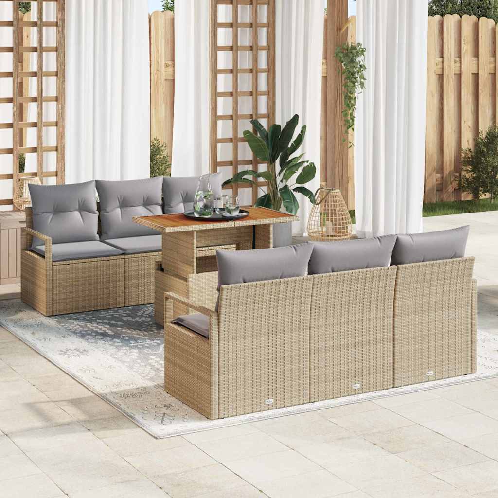 Conjunto de Sofá de Jardim 7 pcs Bege Rattan Sintético