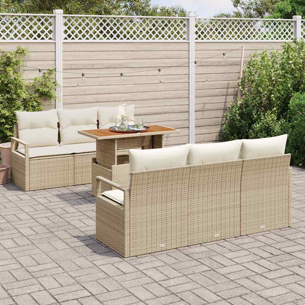 Conjunto de Sofá de Jardim 7 pcs Bege Rattan Sintético