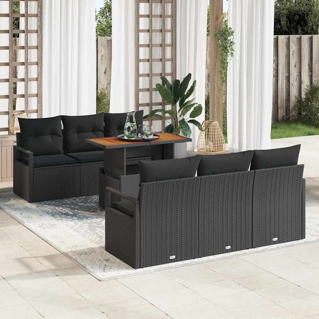 Conjunto de Sofá de Jardim 7 pcs Preto Rattan Sintético