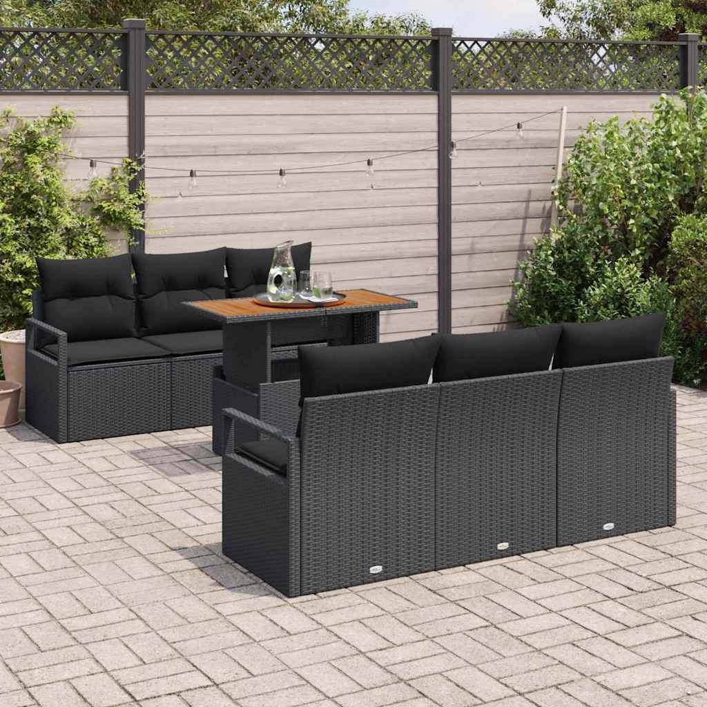 Conjunto de Sofá de Jardim 7 pcs Preto Rattan Sintético