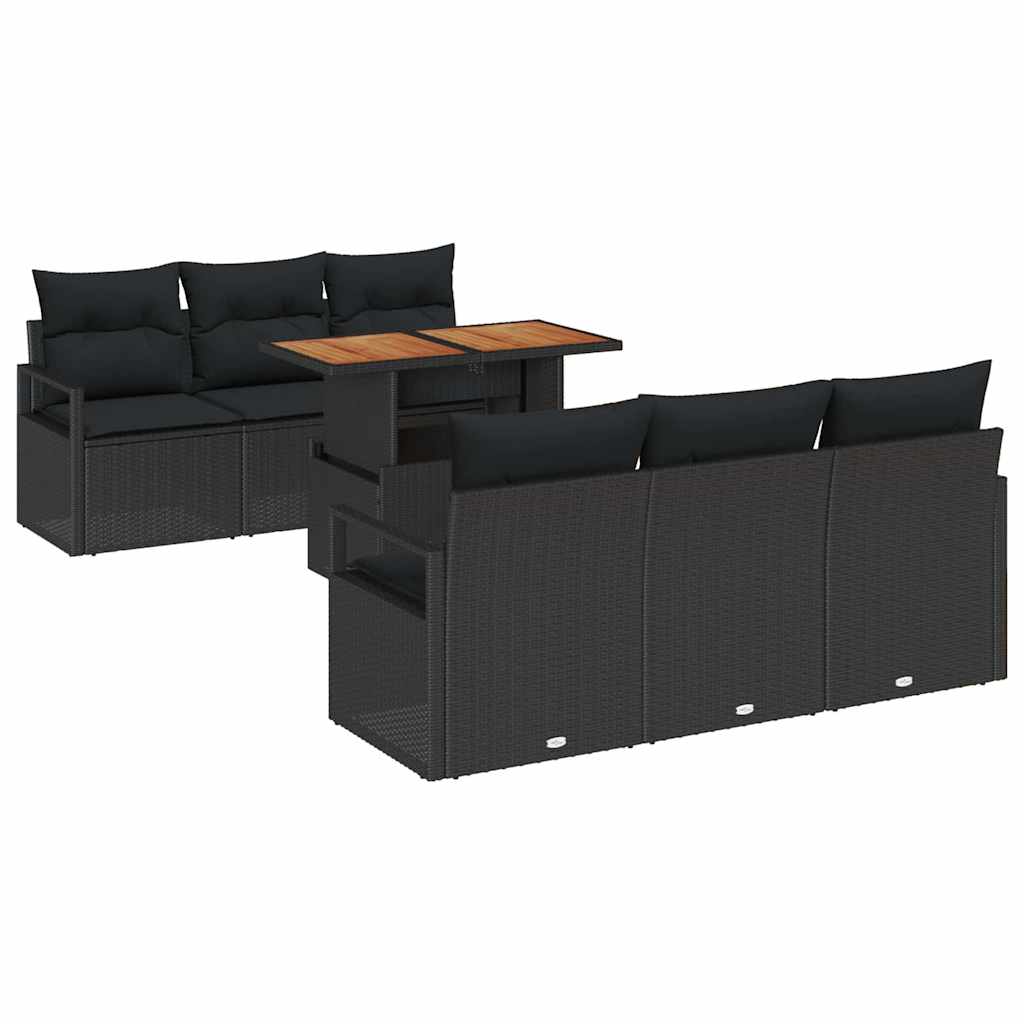 Conjunto de Sofá de Jardim 7 pcs Preto Rattan Sintético