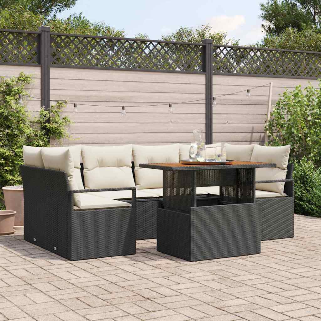 Conjunto de Sofá de Jardim 7 pcs Preto Rattan Sintético