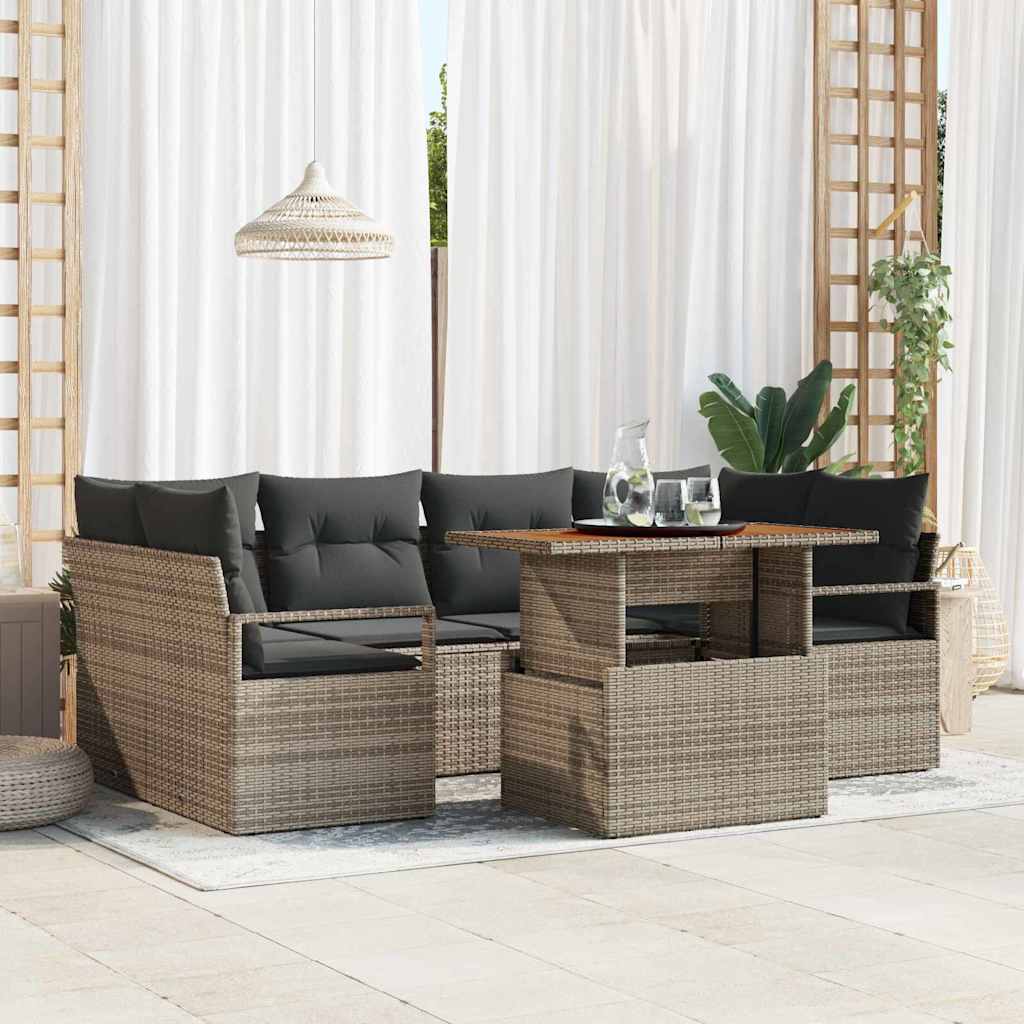Conjunto de Sofá de Jardim 7 pcs Cinzeto Rattan Sintético