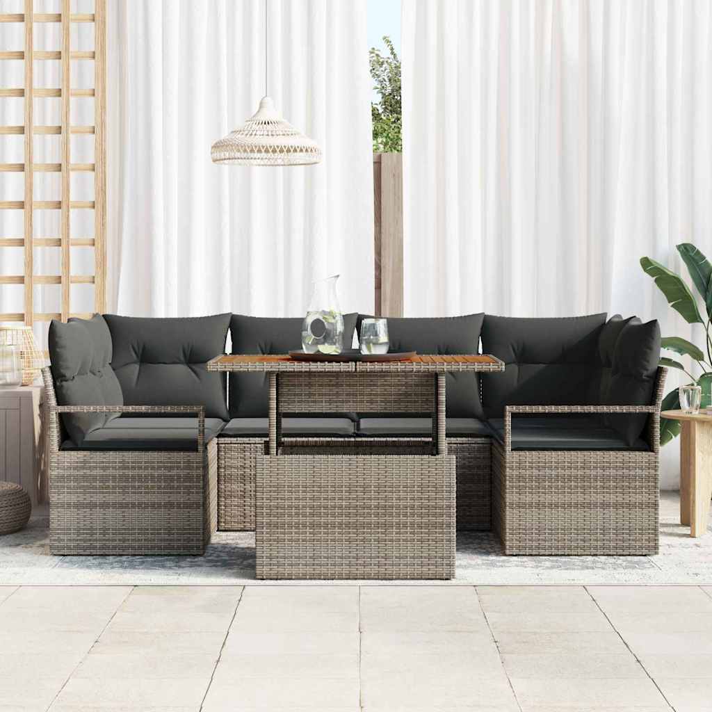 Conjunto de Sofá de Jardim 7 pcs Cinzeto Rattan Sintético