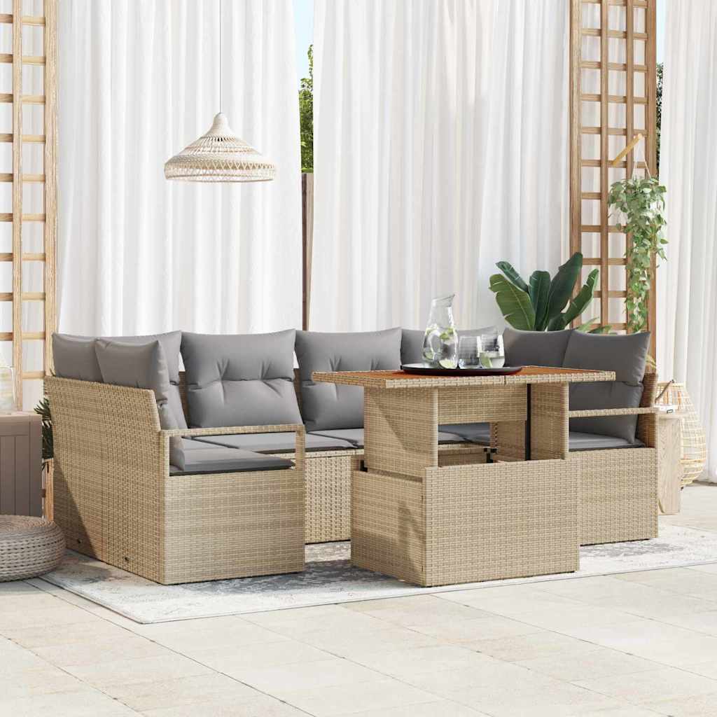 Conjunto de Sofá de Jardim 7 pcs Bege Rattan Sintético