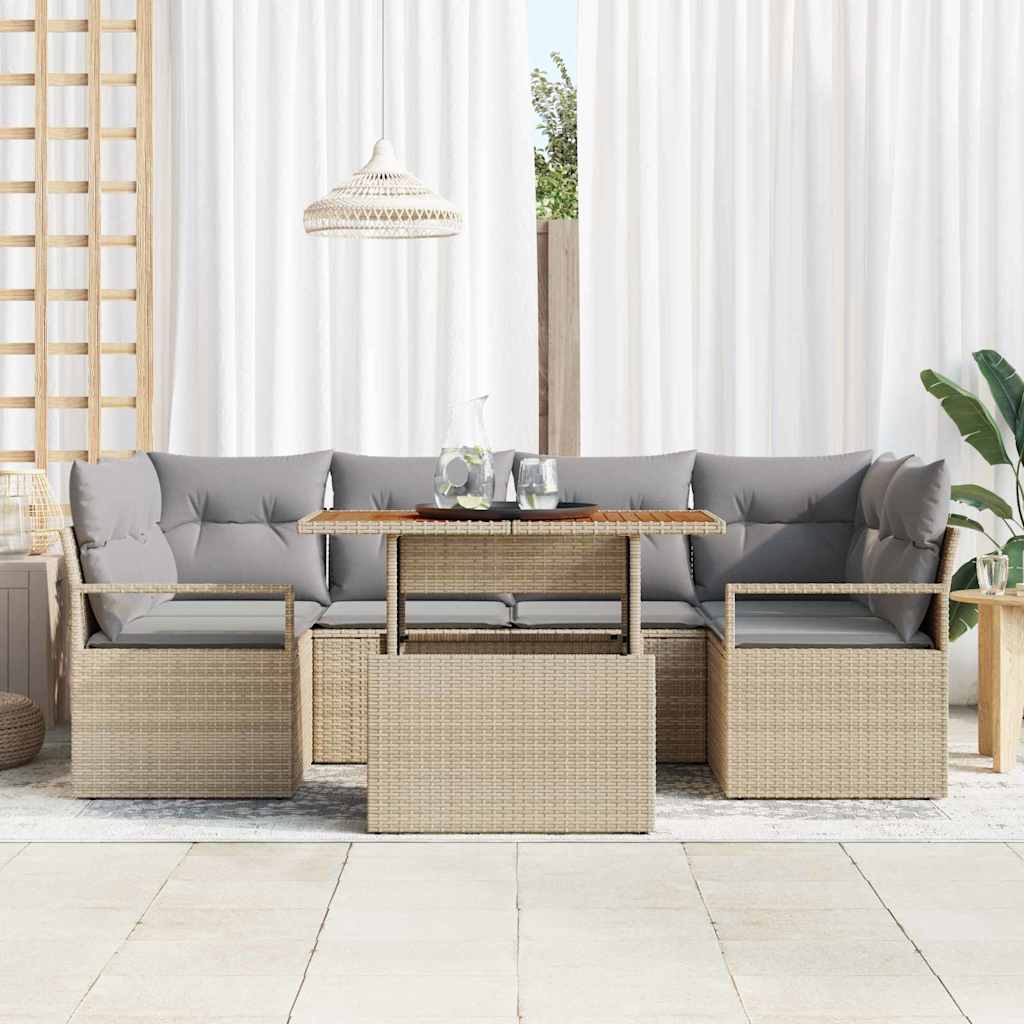 Conjunto de Sofá de Jardim 7 pcs Bege Rattan Sintético