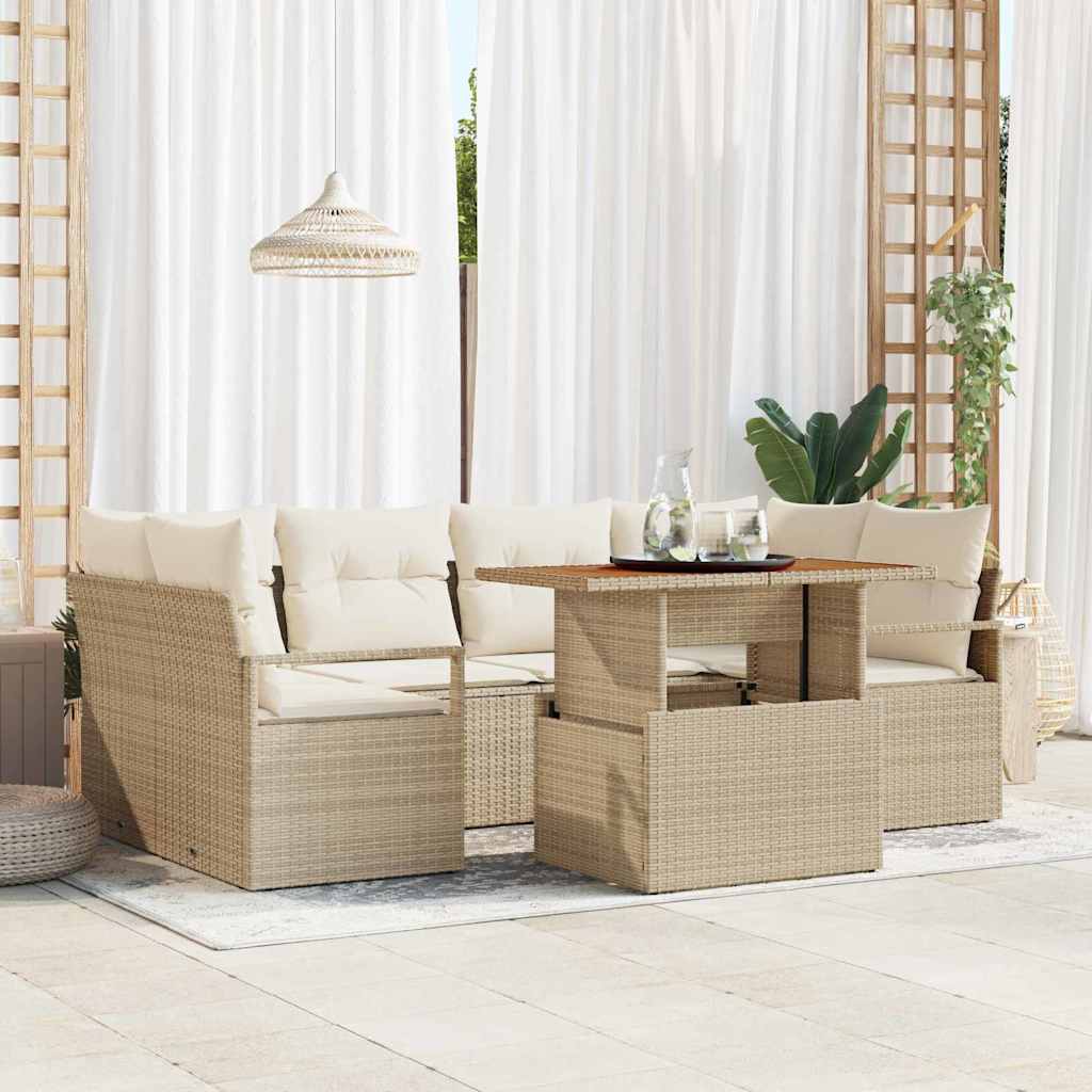 Conjunto de Sofá de Jardim 7 pcs Bege Rattan Sintético