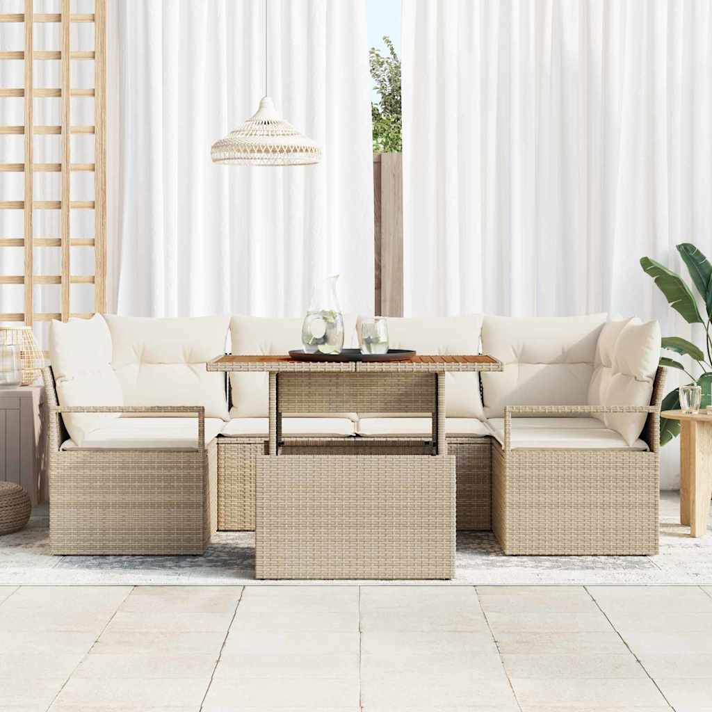 Conjunto de Sofá de Jardim 7 pcs Bege Rattan Sintético