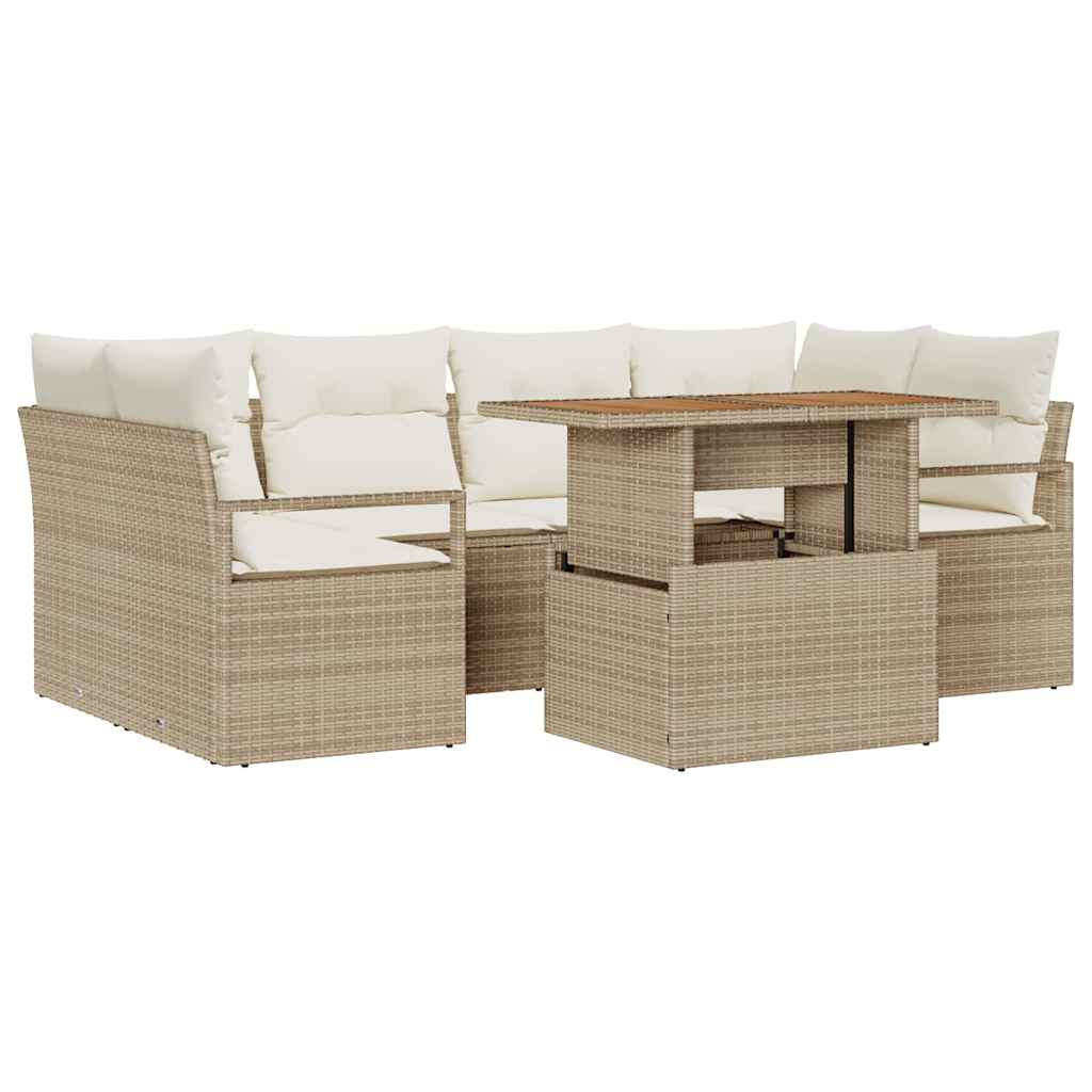 Conjunto de Sofá de Jardim 7 pcs Bege Rattan Sintético