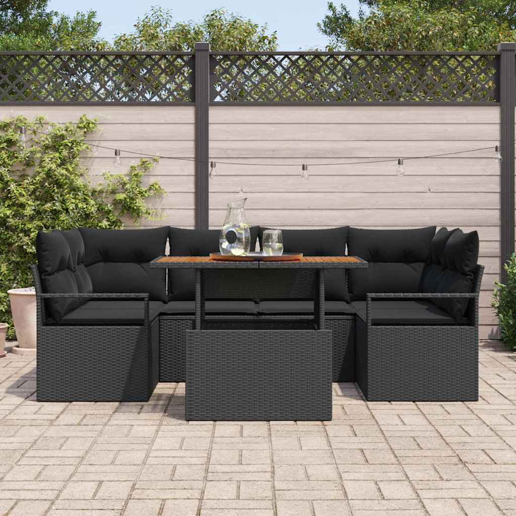 Conjunto de Sofá de Jardim 7 pcs Preto Rattan Sintético