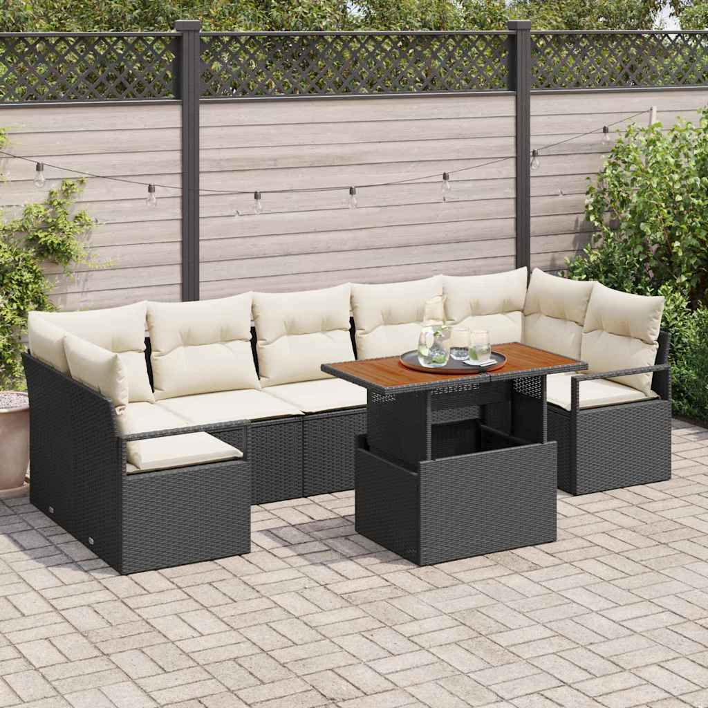 Conjunto de Sofá de Jardim 8 pcs Preto Rattan Sintético