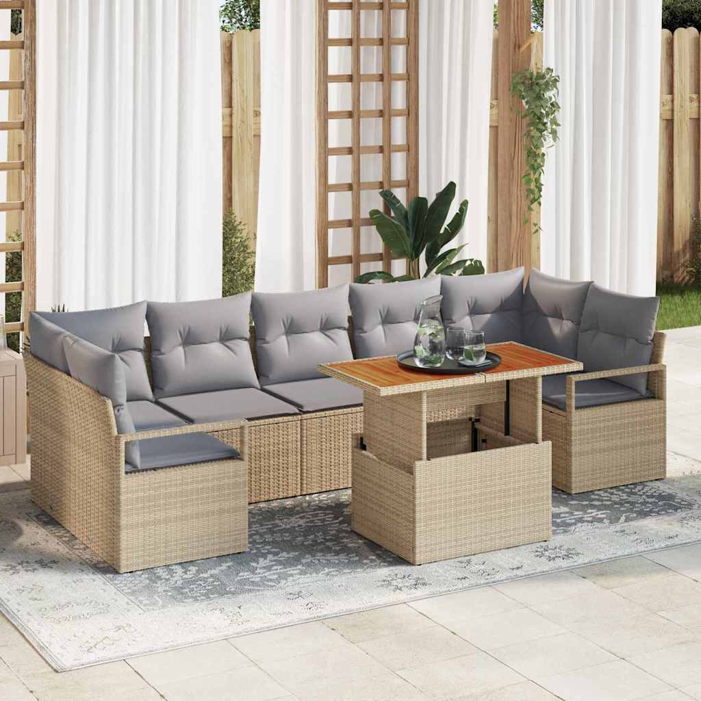 Conjunto de Sofá de Jardim 8 pcs Bege Rattan Sintético