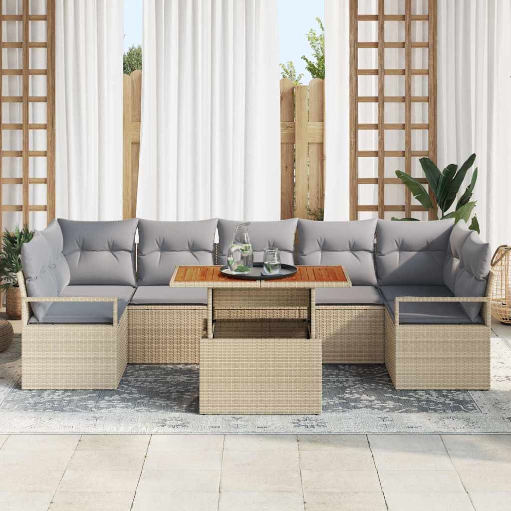 Conjunto de Sofá de Jardim 8 pcs Bege Rattan Sintético
