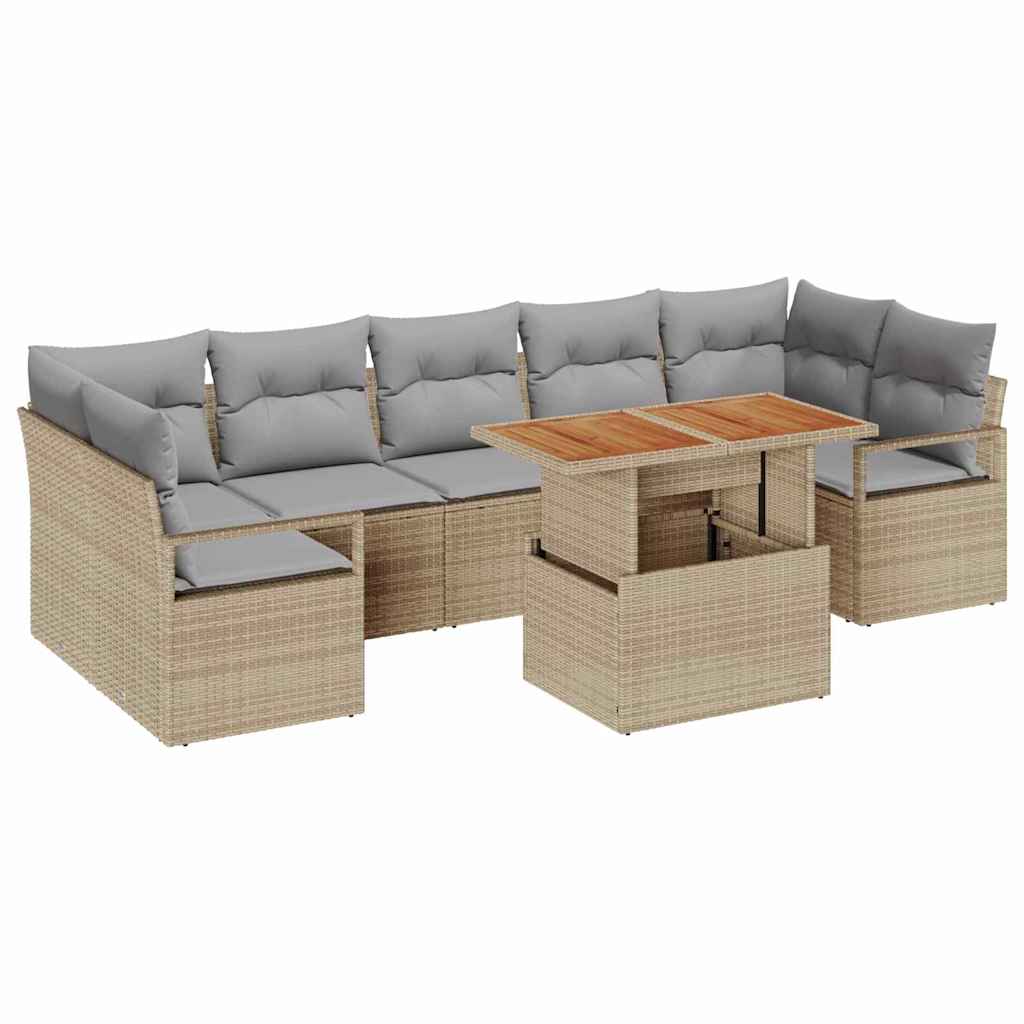 Conjunto de Sofá de Jardim 8 pcs Bege Rattan Sintético