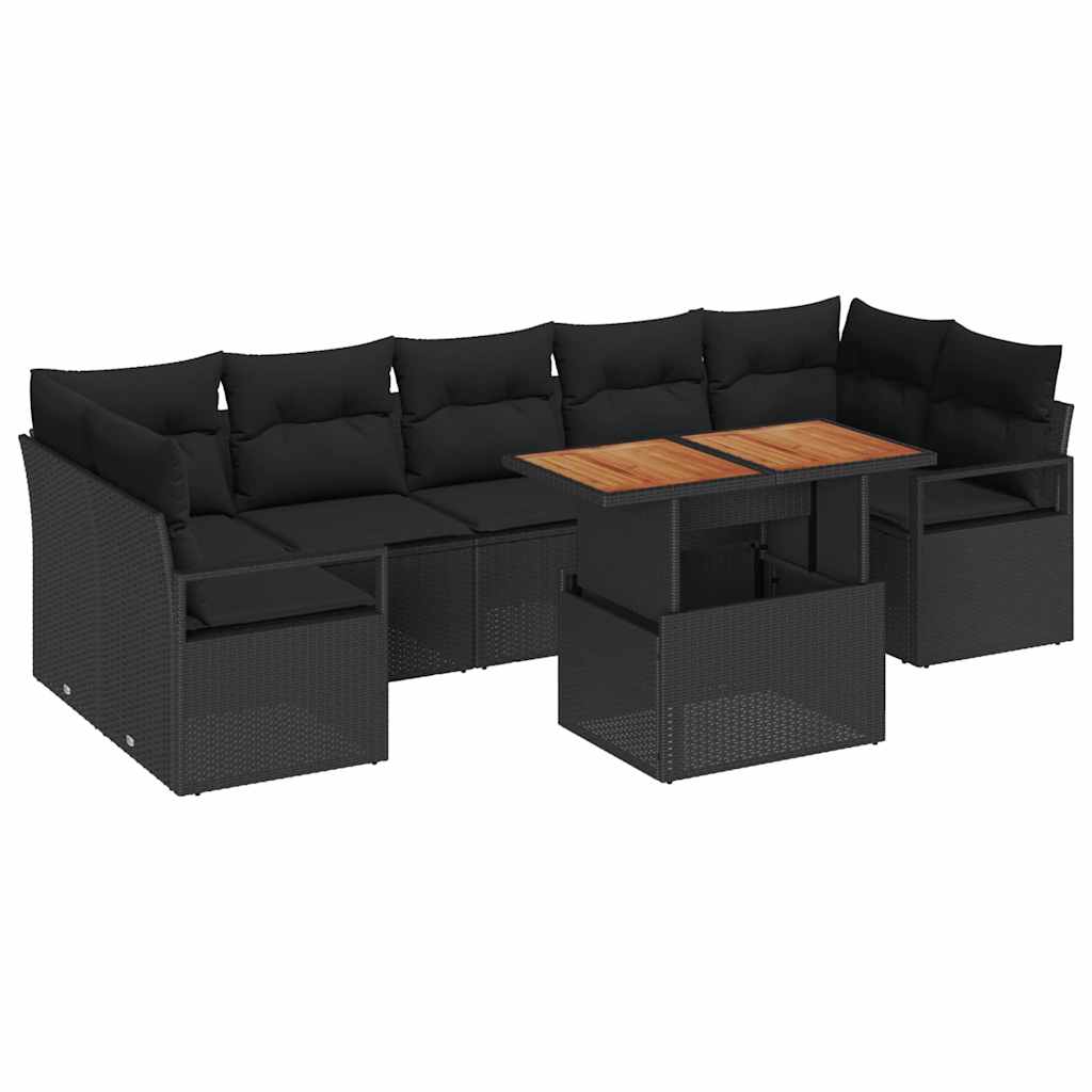 Conjunto de Sofá de Jardim 8 pcs Preto Rattan Sintético