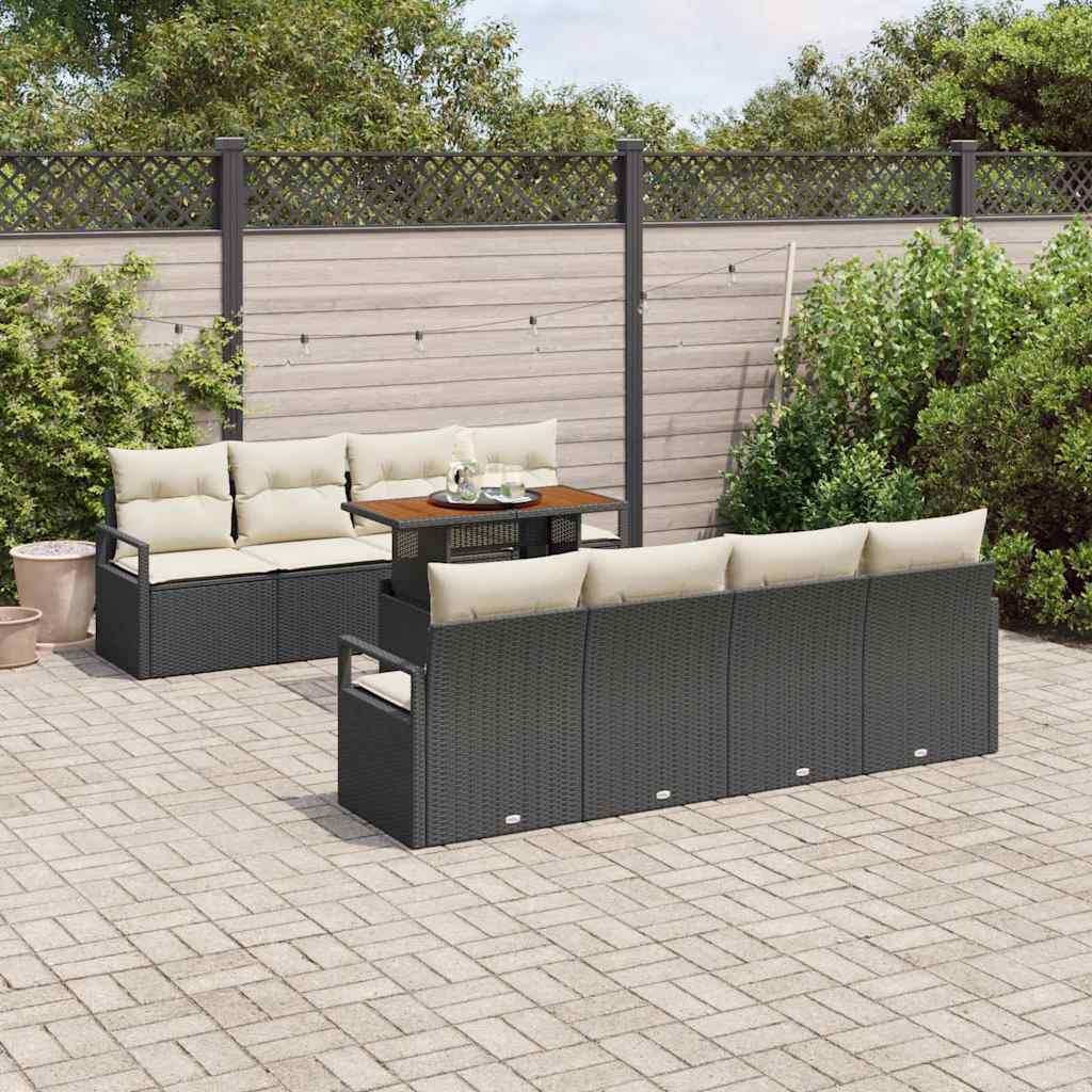 Conjunto de Sofá de Jardim 9 pcs Preto Rattan Sintético