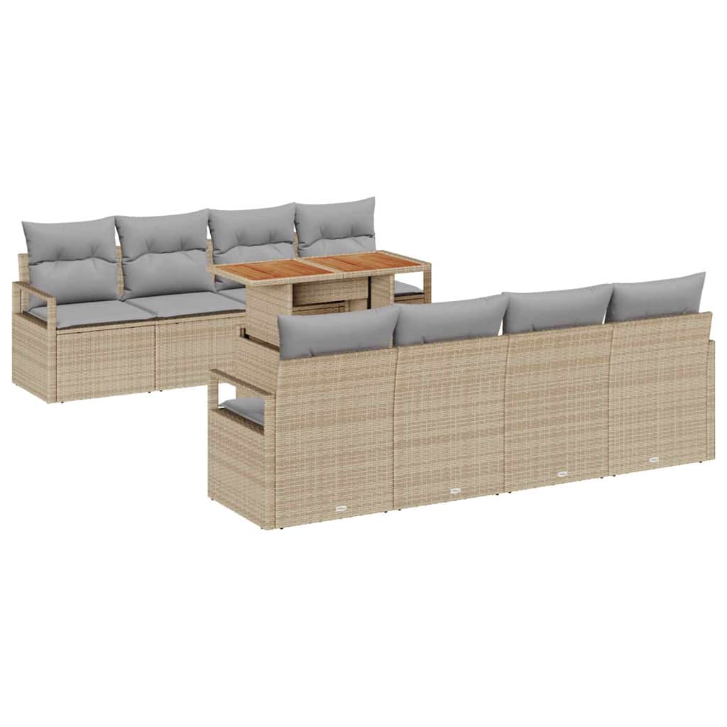 Conjunto de Sofá de Jardim 9 pcs Bege Rattan Sintético
