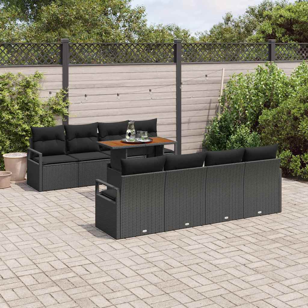 Conjunto de Sofá de Jardim 9 pcs Preto Rattan Sintético