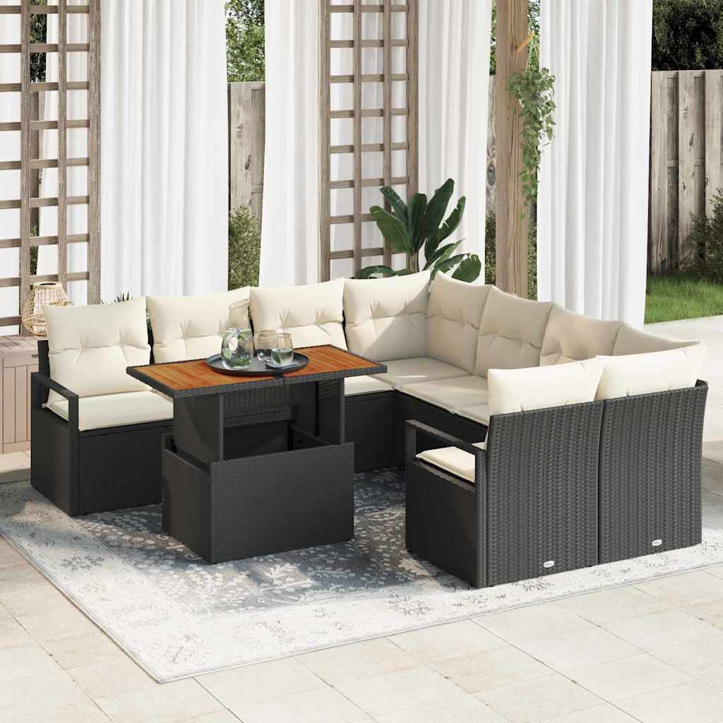 Conjunto de Sofá de Jardim 9 pcs Preto Rattan Sintético