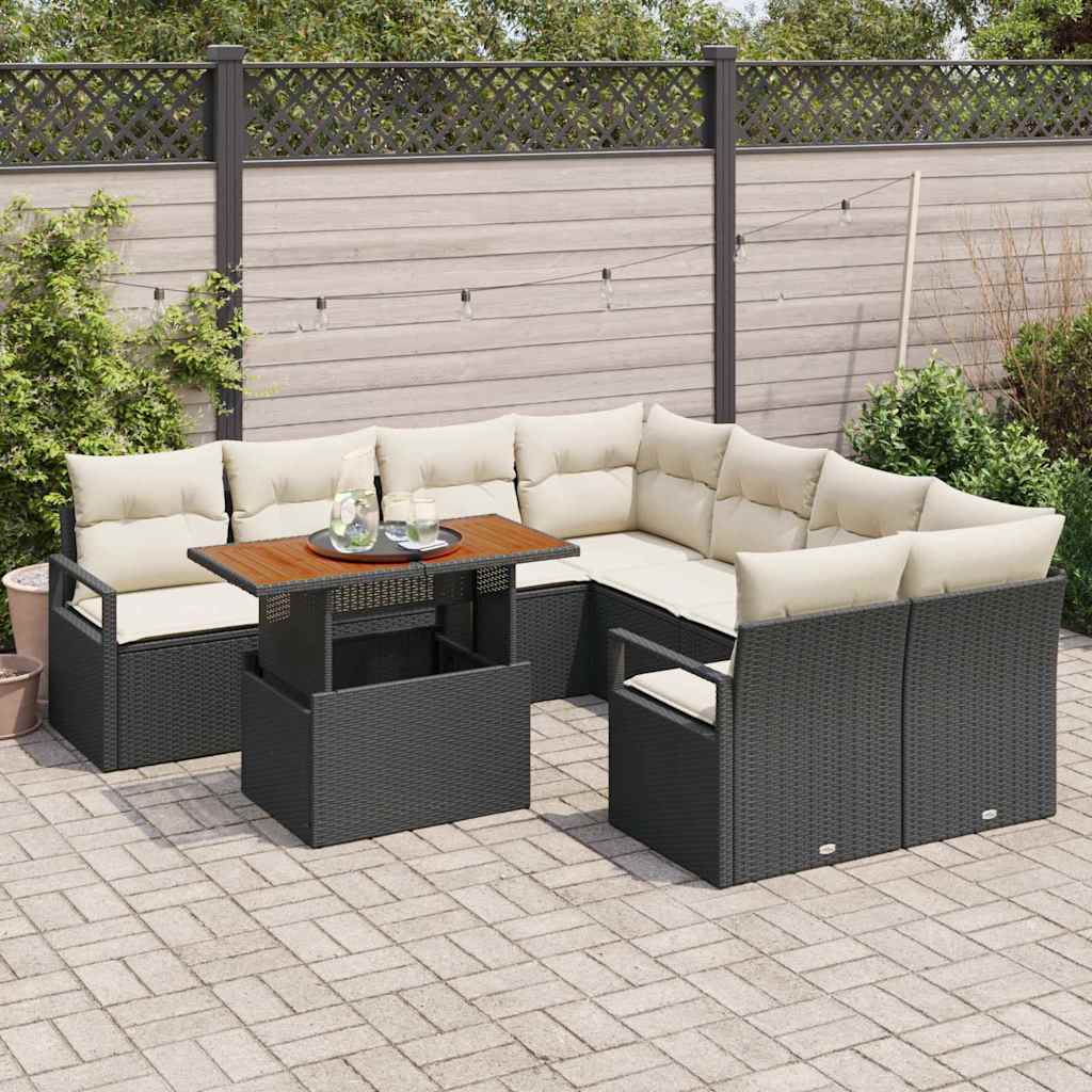 Conjunto de Sofá de Jardim 9 pcs Preto Rattan Sintético