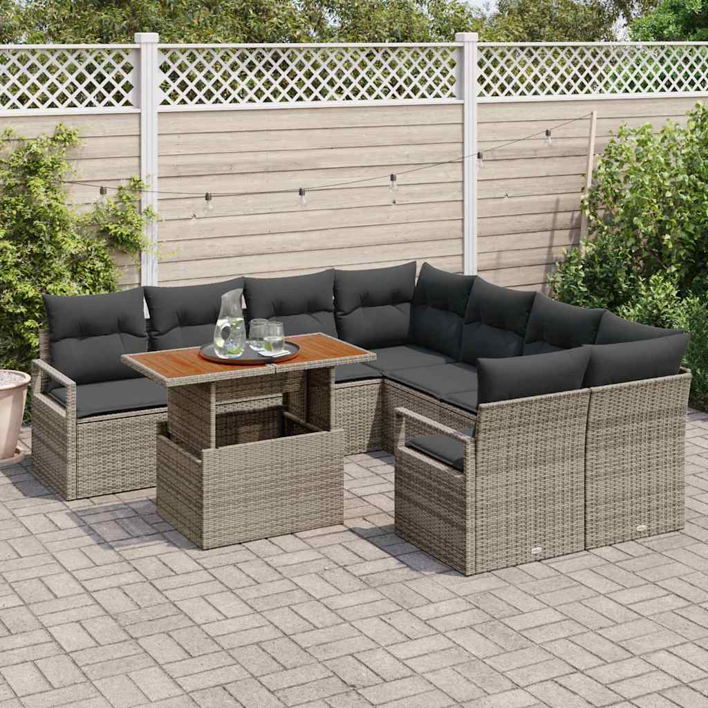 Conjunto de Sofá de Jardim 9 pcs Cinzeto Rattan Sintético