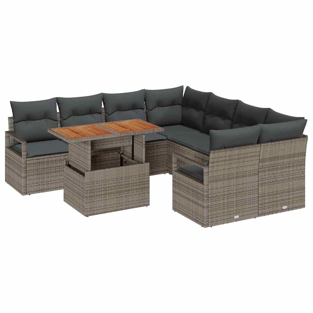 Conjunto de Sofá de Jardim 9 pcs Cinzeto Rattan Sintético