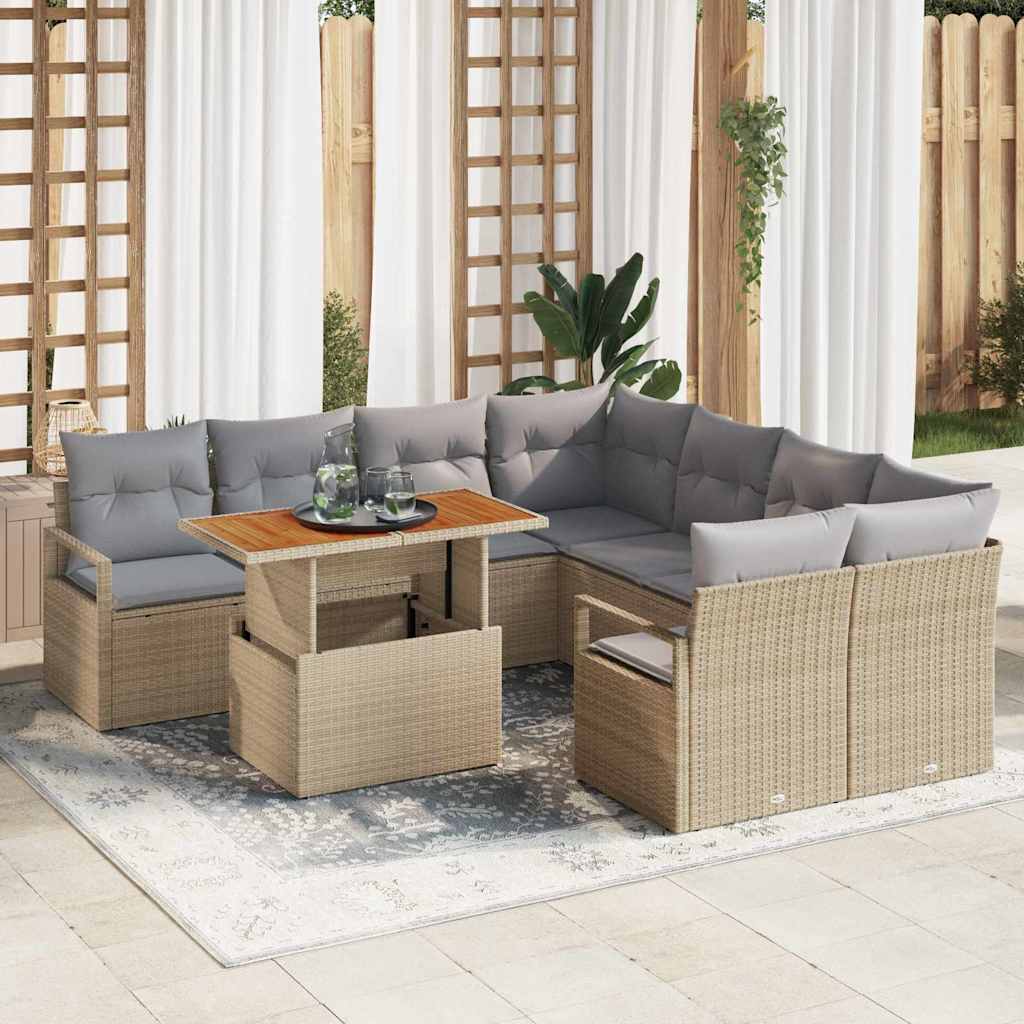 Conjunto de Sofá de Jardim 9 pcs Bege Rattan Sintético
