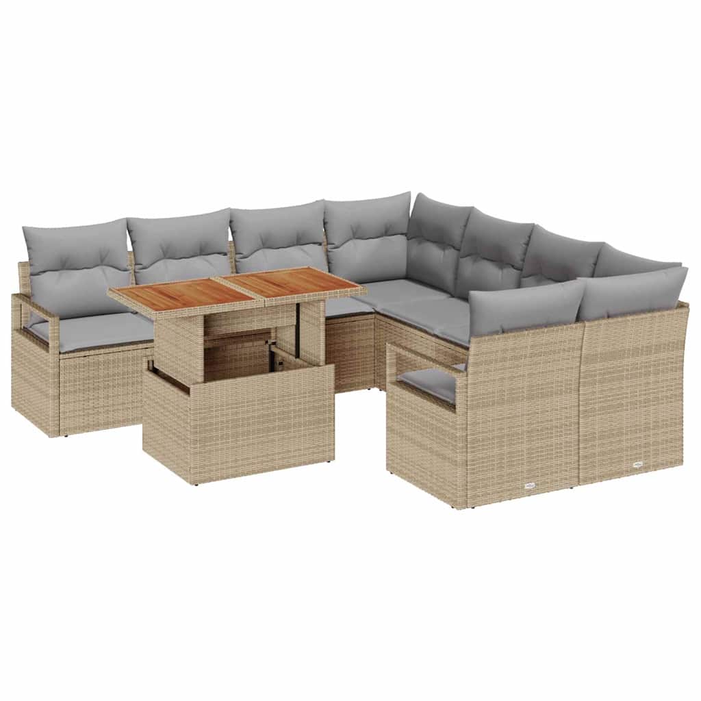 Conjunto de Sofá de Jardim 9 pcs Bege Rattan Sintético