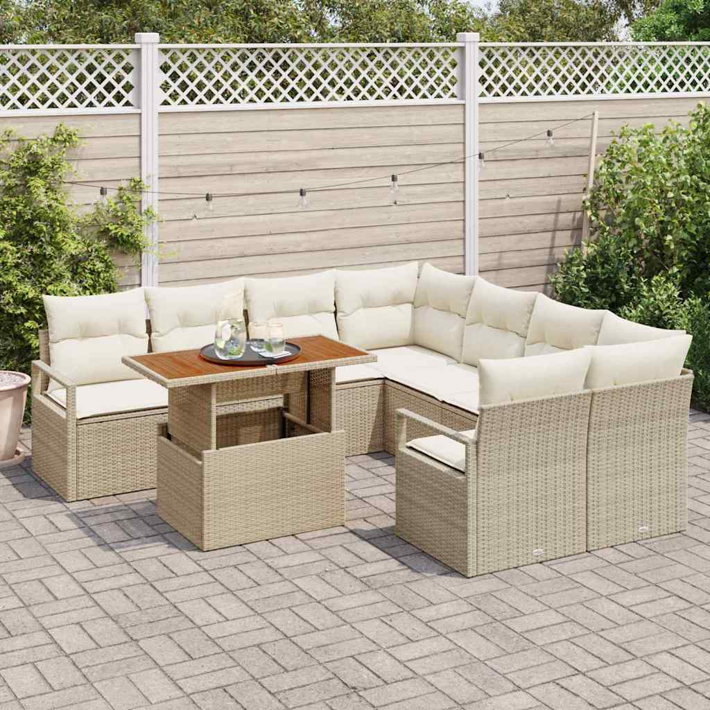 Conjunto de Sofá de Jardim 9 pcs Bege Rattan Sintético