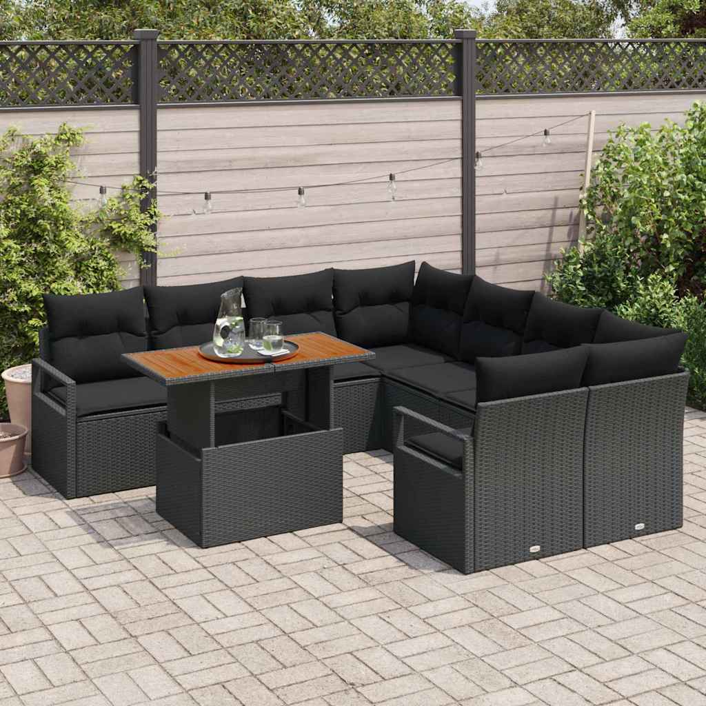 Conjunto de Sofá de Jardim 9 pcs Preto Rattan Sintético