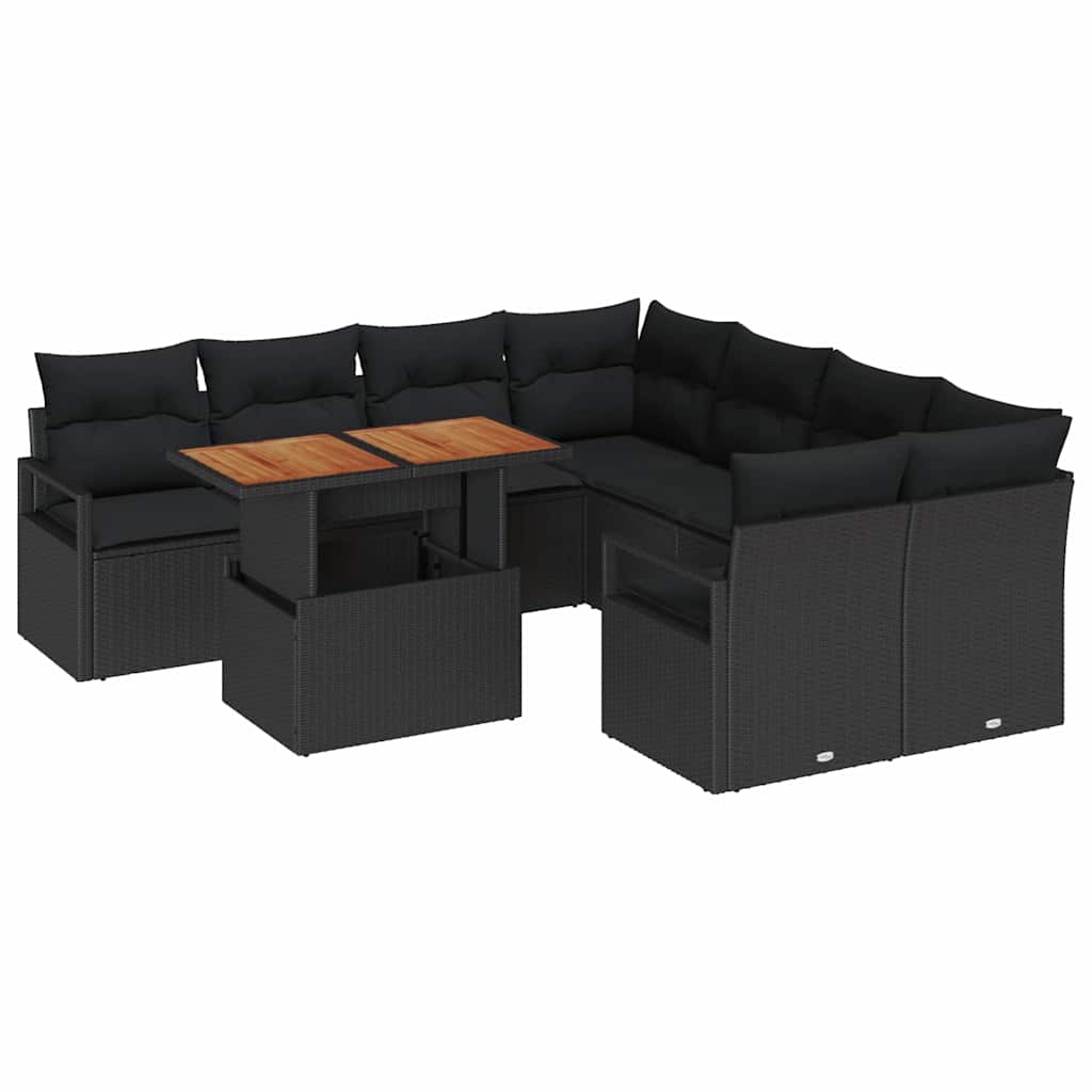 Conjunto de Sofá de Jardim 9 pcs Preto Rattan Sintético