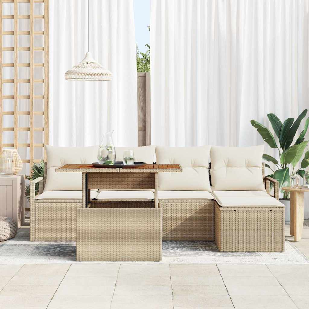 Conjunto de Sofá de Jardim 6 pcs Bege Rattan Sintético