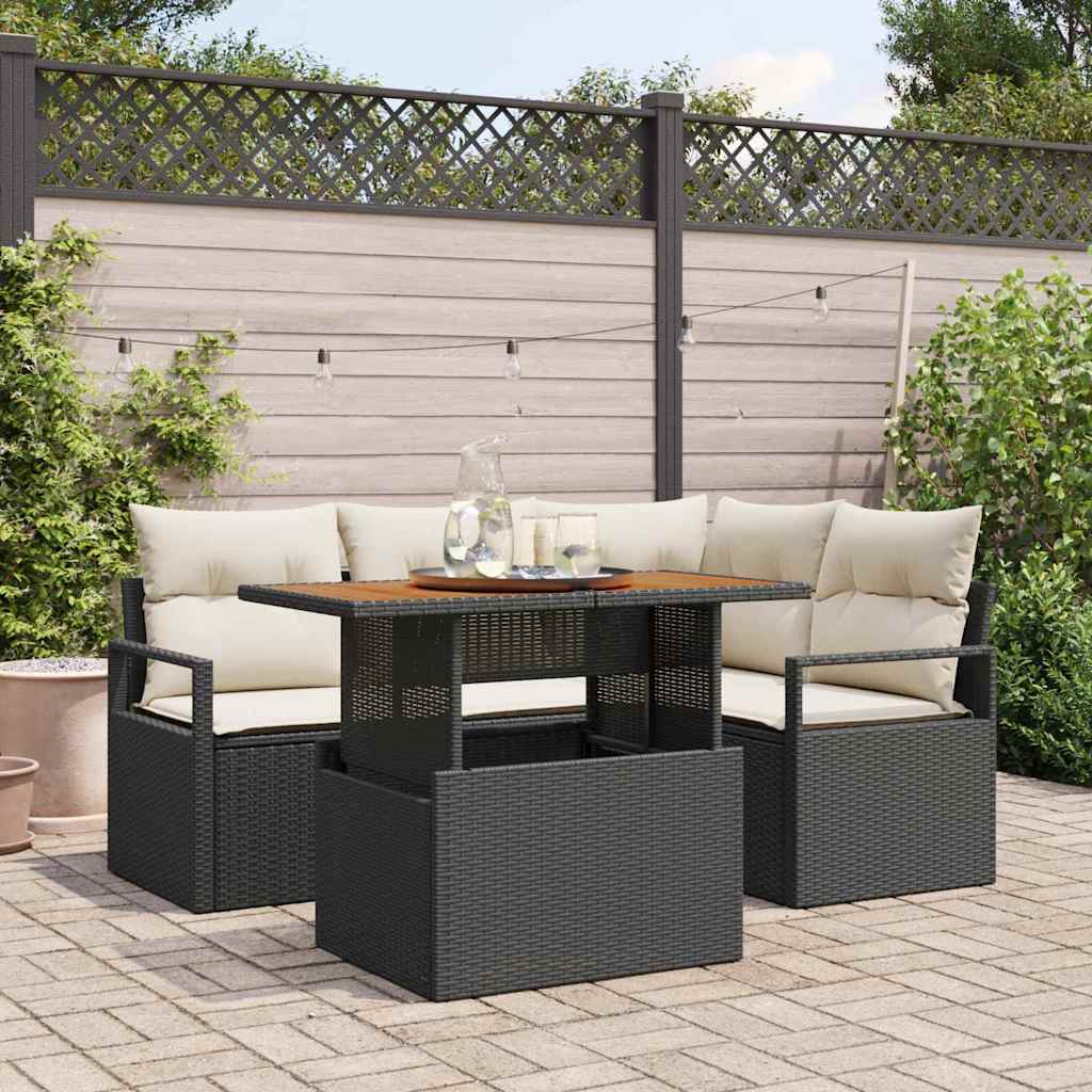 Conjunto de Sofá de Jardim 5 pcs Preto Rattan Sintético