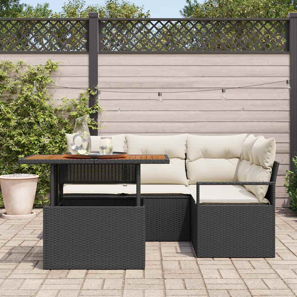 Conjunto de Sofá de Jardim 5 pcs Preto Rattan Sintético