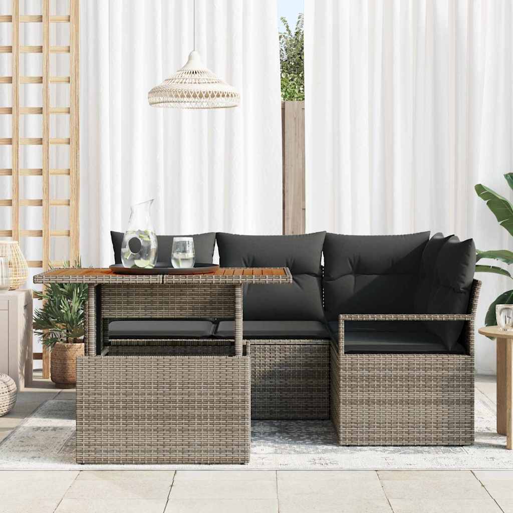 Conjunto de Sofá de Jardim 5 pcs Cinzeto Rattan Sintético