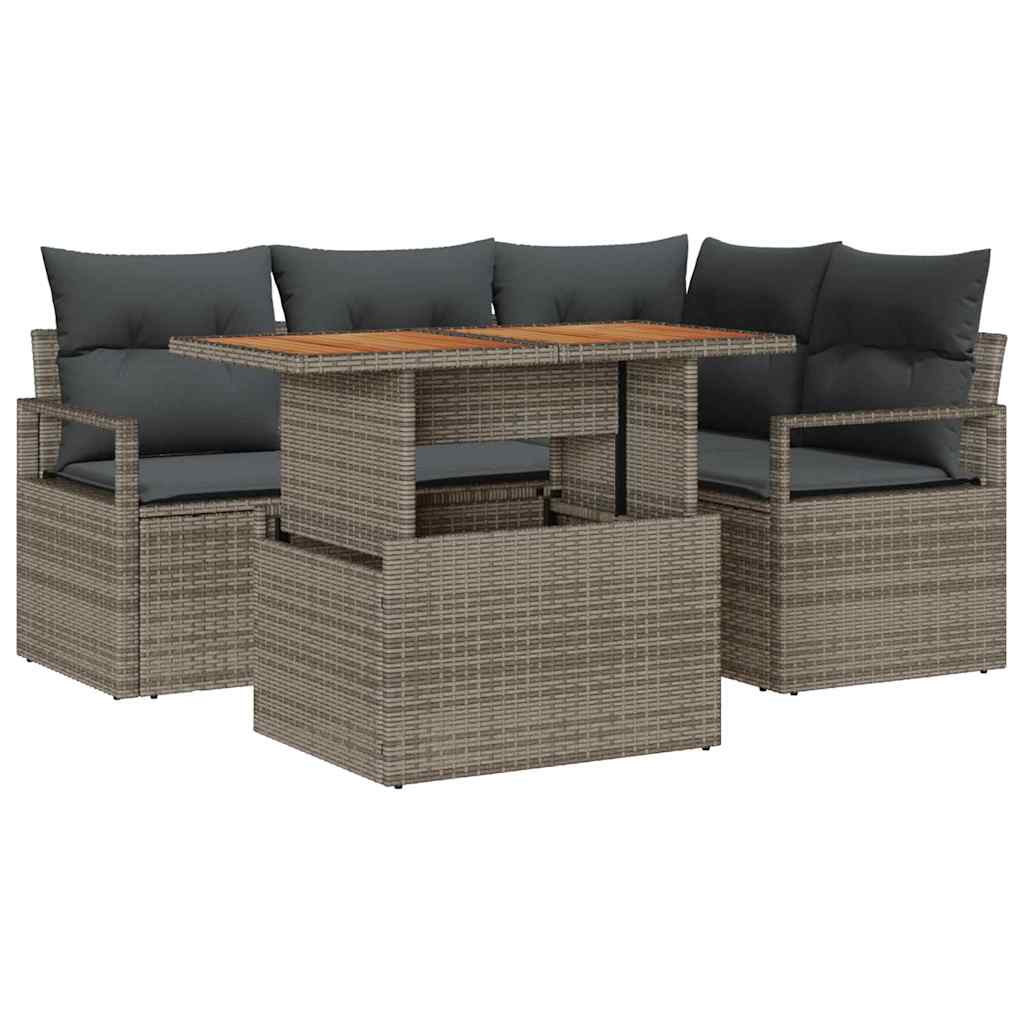 Conjunto de Sofá de Jardim 5 pcs Cinzeto Rattan Sintético