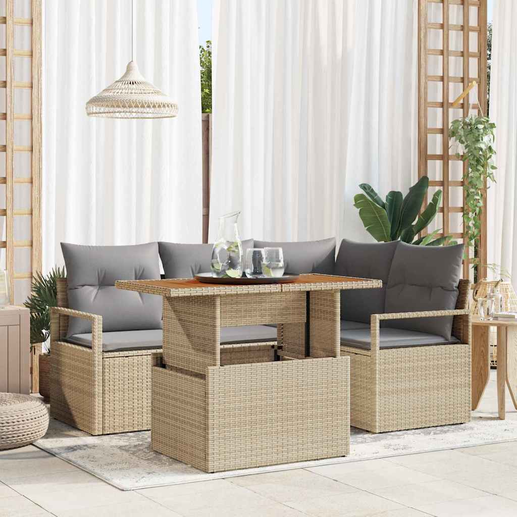 Conjunto de Sofá de Jardim 5 pcs Bege Rattan Sintético