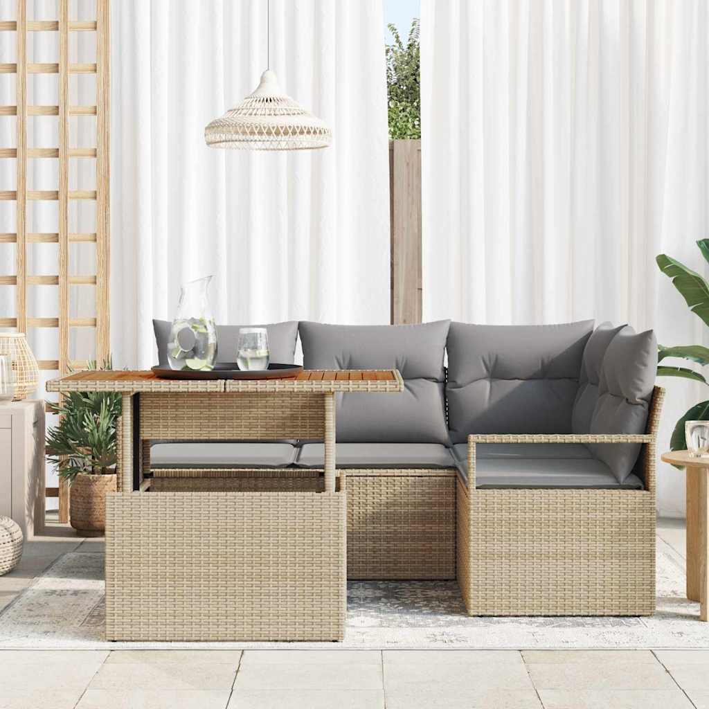 Conjunto de Sofá de Jardim 5 pcs Bege Rattan Sintético
